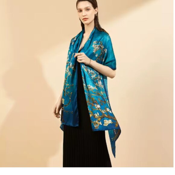 Accessories - Van Gogh Cherry Blossom Silk Shawl Scarf 72x34 Artist Floral Wrap New